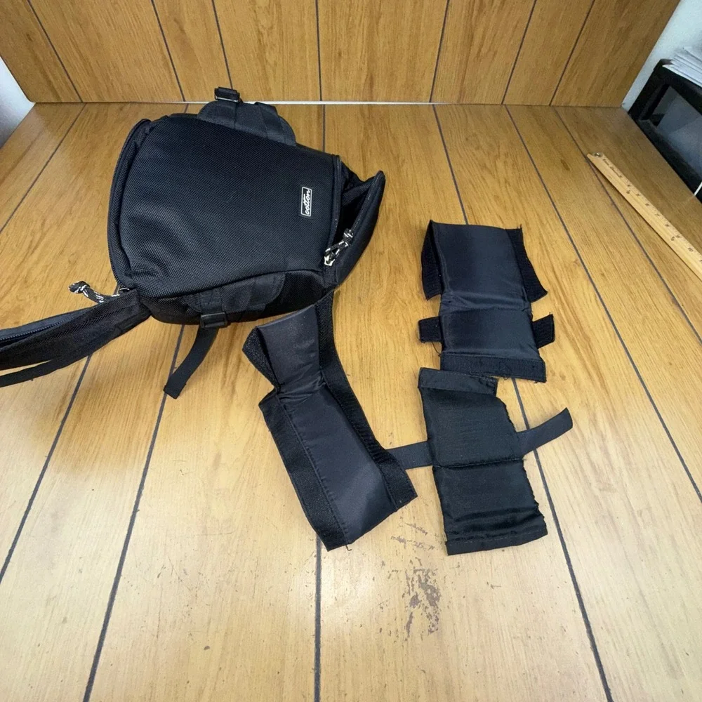 Cotton Camera Bag‎ Black Adjustable Strap Padded Compartment Organizer